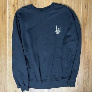 Skeleton Hand Rock On / Simply Stitched LARGE Black Crewneck / Skulls Halloween